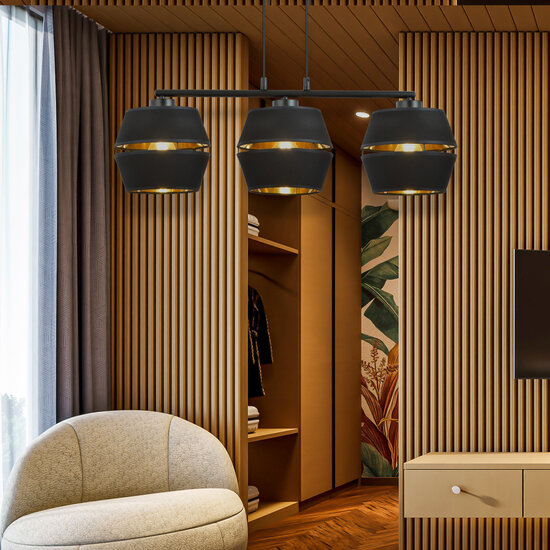 Emibig Emibig Pantalla completamente negra 3x E27 con interior dorado - Perfecta para una atmósfera elegante