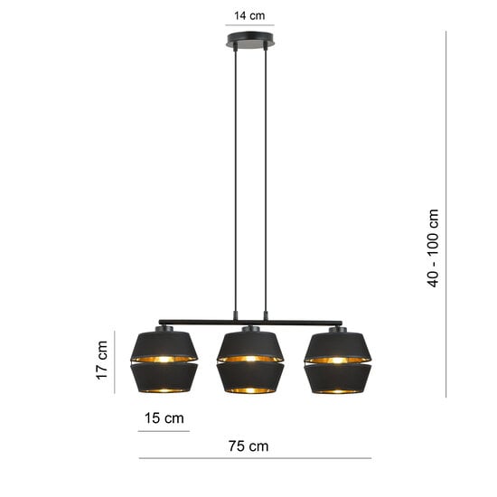 Emibig Emibig Completely black pendant 3x E27 with gold interior - Perfect for a stylish atmosphere