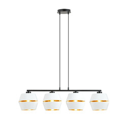 Emibig Suspension noire 4x E27 blanche avec capuchons dorés en métal