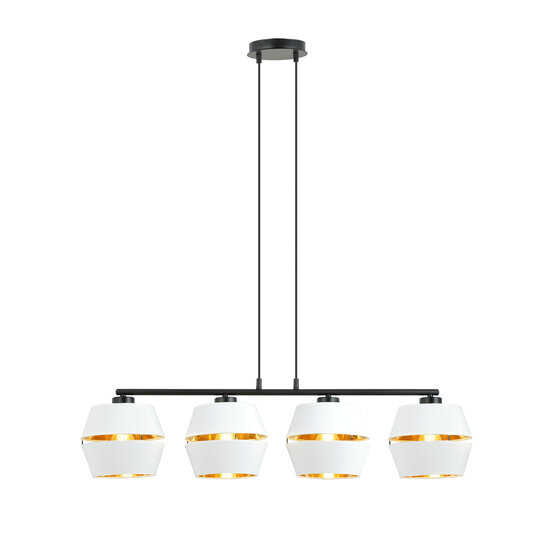 Suspension noire 4x E27 blanc avec embouts métal doré