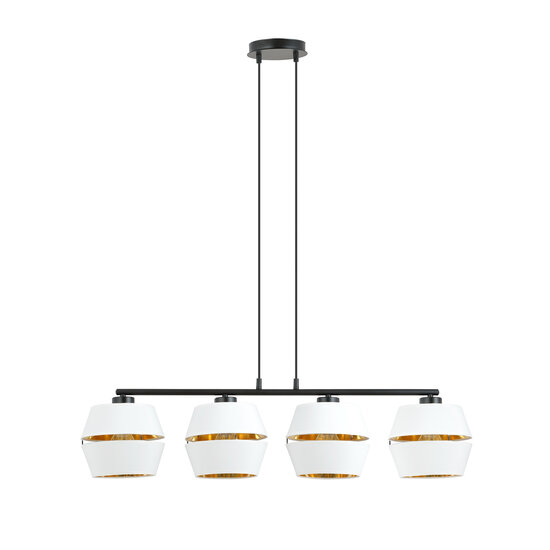Emibig Emibig Suspension noire 4x E27 blanche avec capuchons dorés en métal - Parfaite pour les intérieurs modernes