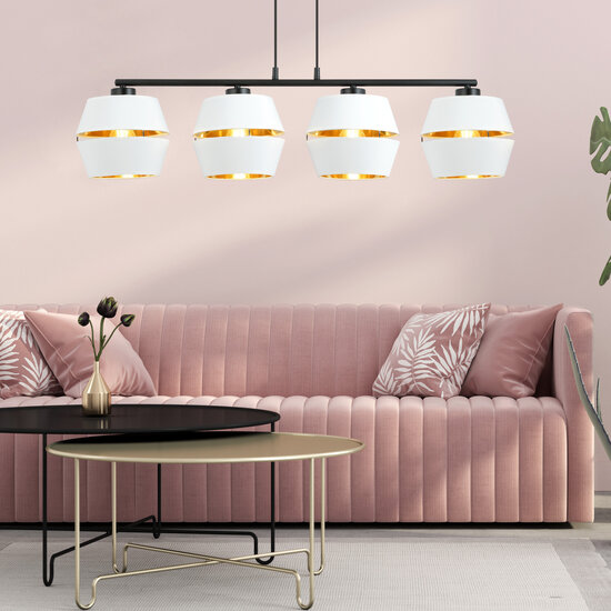 Suspension noire 4x E27 blanc avec embouts métal doré