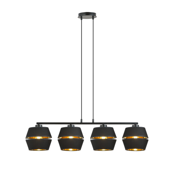 Komplett schwarze Pendelleuchte 4x E27 mit goldener Innenseite