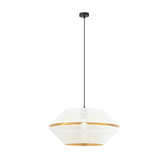 Catchy perforated white hanging lamp with gold hanging lamp E27