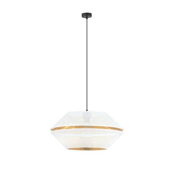 Catchy perforated white hanging lamp with gold hanging lamp E27