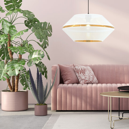 Emibig Emibig Catchy geperforeerde witte hanglamp met gouden hanglamp E27 - Perfect voor een stijlvolle inrichting