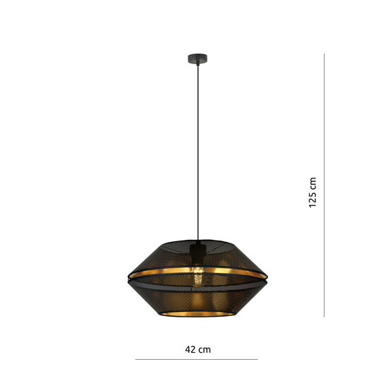 Catchy perforated black hanging lamp with gold hanging lamp E27