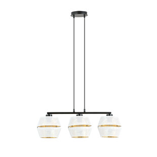 Zwarte hanglamp 3x E27 wit met gouden kappen met gaatjes metaal