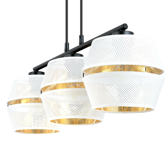 Emibig Emibig Lámpara colgante negra 3x E27 blanca con tapas doradas con agujeros de metal - Ideal para crear un ambiente acogedor