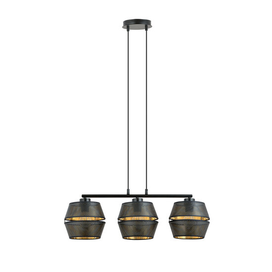 Emibig Emibig Volledig zwarte geperforeerde pendellamp 3x E27 met gouden binnenkant - Perfect voor een stijlvolle ambiance