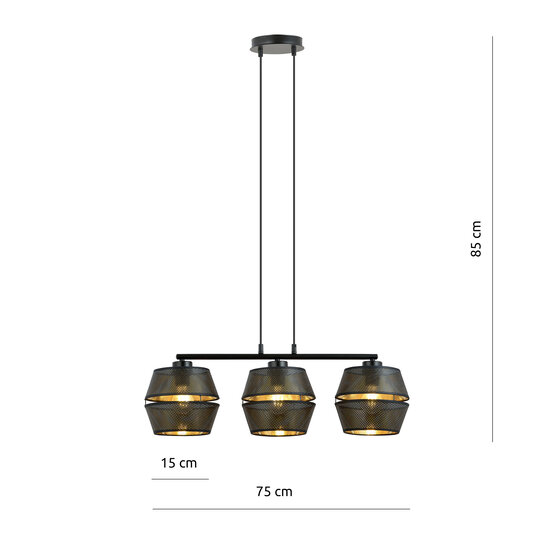 Emibig Emibig Lampe suspendue perforée entièrement noire 3x E27 avec intérieur doré - Idéale pour une ambiance élégante
