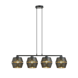 Doorzeefde zwarte pendelhanglamp 4x E27 met gouden binnenkant