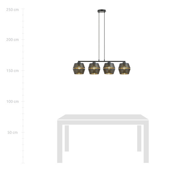 Doorzeefde zwarte pendelhanglamp 4x E27 met gouden binnenkant