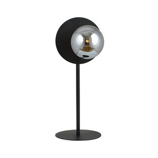 Lámpara de mesa de diseño negra con detalle de bola de cristal esmerilado E14