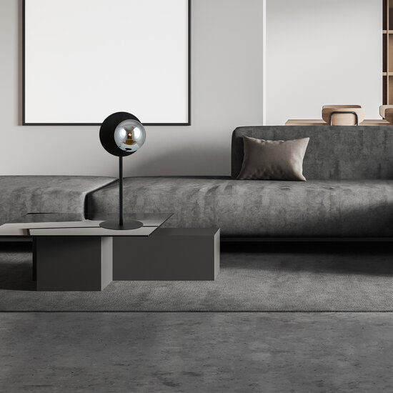 Design zwarte tafellamp met melkglas bol accent E14