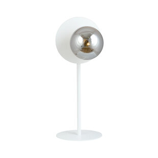 White lamp for side table with smoked glass bulb 1x E14