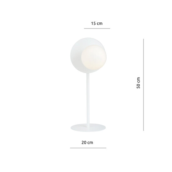 Lampe de table entièrement blanche avec boule en verre blanc 1x E14