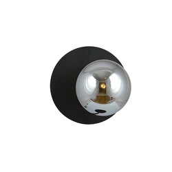 Eenvoudige zwarte ronde wandlamp met gerookt glazen bol E14
