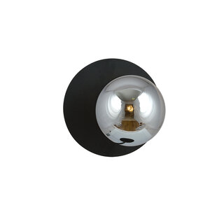 Applique simple ronde noire avec boule en verre fumé E14