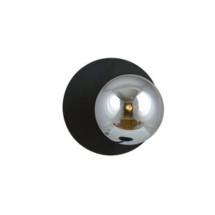 Simple black round wall lamp with smoked glass ball E14