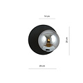 Simple black round wall lamp with smoked glass ball E14