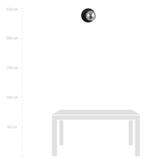 Applique simple ronde noire avec boule en verre fumé E14