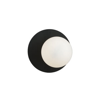 Applique ronde simple noire et blanche avec ampoule en verre dépoli E14