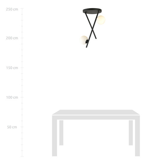 Lámpara de techo con varillas de metal y 2 bombillas de cristal esmerilado E14