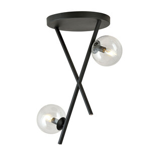 Black ceiling lamp with metal rods and 2 transparent glass balls E14