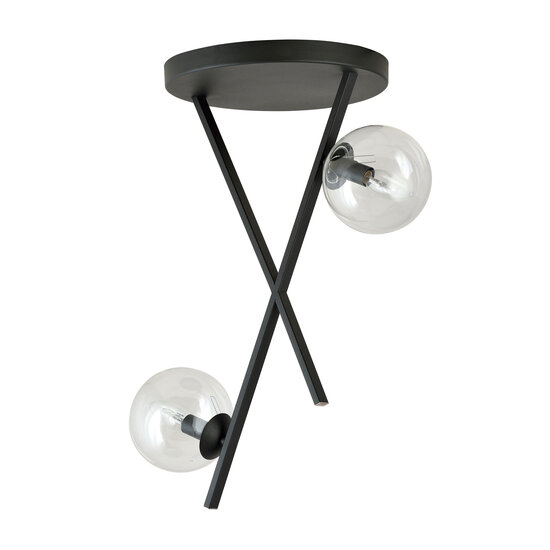 Emibig Emibig Lampe de plafond noire avec barres métalliques et 2 boules en verre transparent E14 - Idéale pour les intérieurs modernes