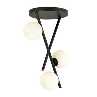 Ceiling lamp with hanging tiges and 3 milky white round glass balls E14