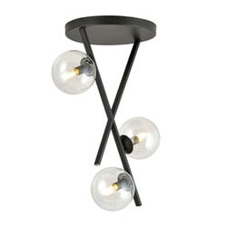 Emibig Lampe de plafond noire avec tiges suspendues et 3 boules en verre rond transparent E14