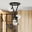 Zwarte plafondlamp met hangende tiges en 3 transparante ronde glazen bollen E14