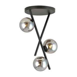 Emibig Design plafondlamp zwart met staven en 3 gerookte glazen bollen E14