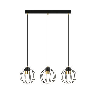 Medium hanglamp met 3 zwart met gouden metalen kooien GU10