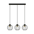 Medium hanging lamp with 3 black and gold metal cages GU10