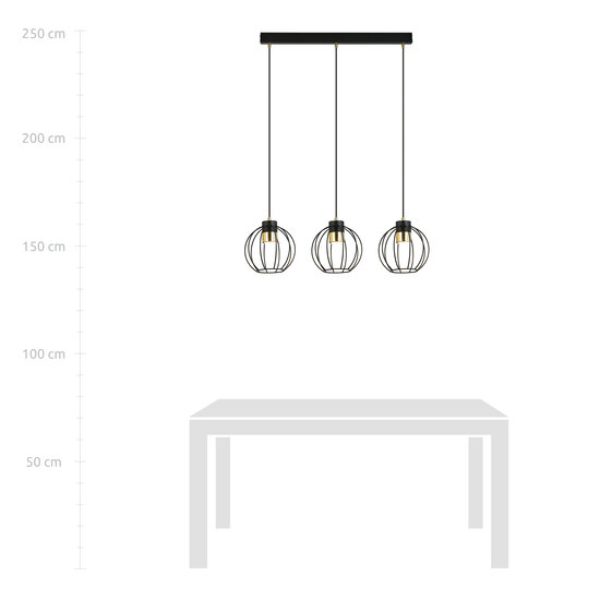 Medium hanglamp met 3 zwart met gouden metalen kooien GU10