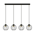 Large long hanging lamp 4 black metal cages GU10 and gold finish