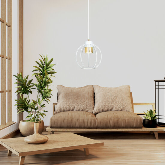 Weiße Hängelampe, Käfiglampe mit goldenem GU10