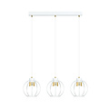 Medium witte hanglamp met 3 metalen kooien GU10 en gouden randje