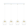 Large white long hanging lamp 4 metal cages GU10 and gold finish