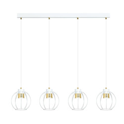 Grande suspension longue blanche 4 cages métal GU10 et finition dorée