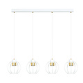 Grote witte lange hanglamp 4 metalen kooien GU10 en gouden afwerking