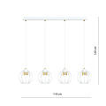 Grote witte lange hanglamp 4 metalen kooien GU10 en gouden afwerking