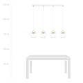 Large white long hanging lamp 4 metal cages GU10 and gold finish
