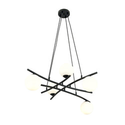 Lampe suspendue noire fantastique avec 5 boules en verre opalescentes E14