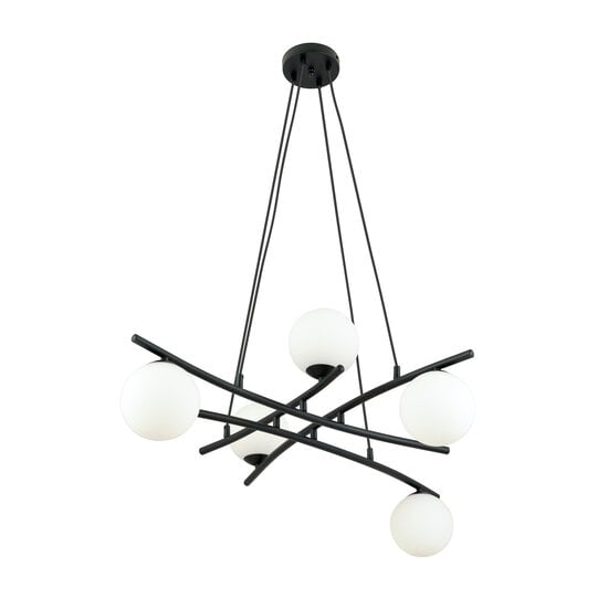 Emibig Emibig Fantastic black hanging lamp with 5 opal white glass balls E14 - Ideal for creating a cozy atmosphere