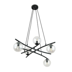 Design zwarte hanglamp met 5 doorzichtige glazen bollen E14