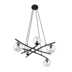 Emibig Lampe suspendue noire design avec 5 boules en verre transparent E14