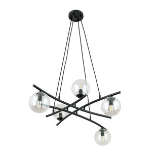 Design black hanging lamp with 5 transparent glass balls E14